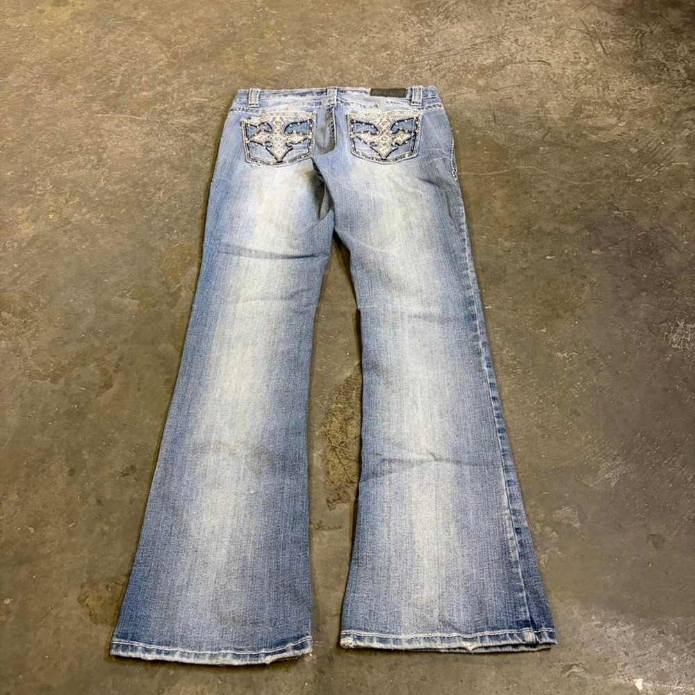 Soundgirl Womens Y2K Bootcut Low Rise Jeans Size 7 Blue Rhinestone Embellished